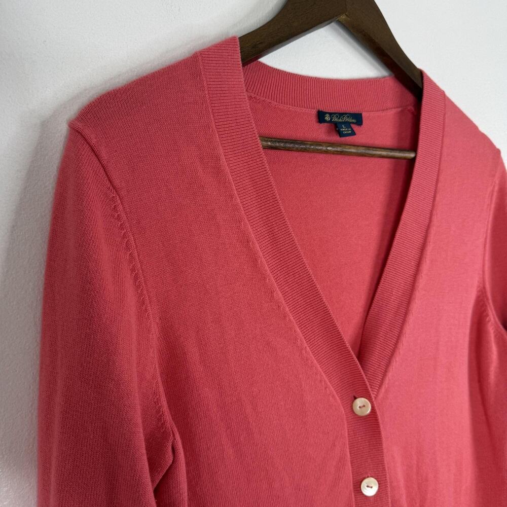 Brooks Brothers Cardigan Sweater Womens Large Pink Cotton Cashmere V Neck Button